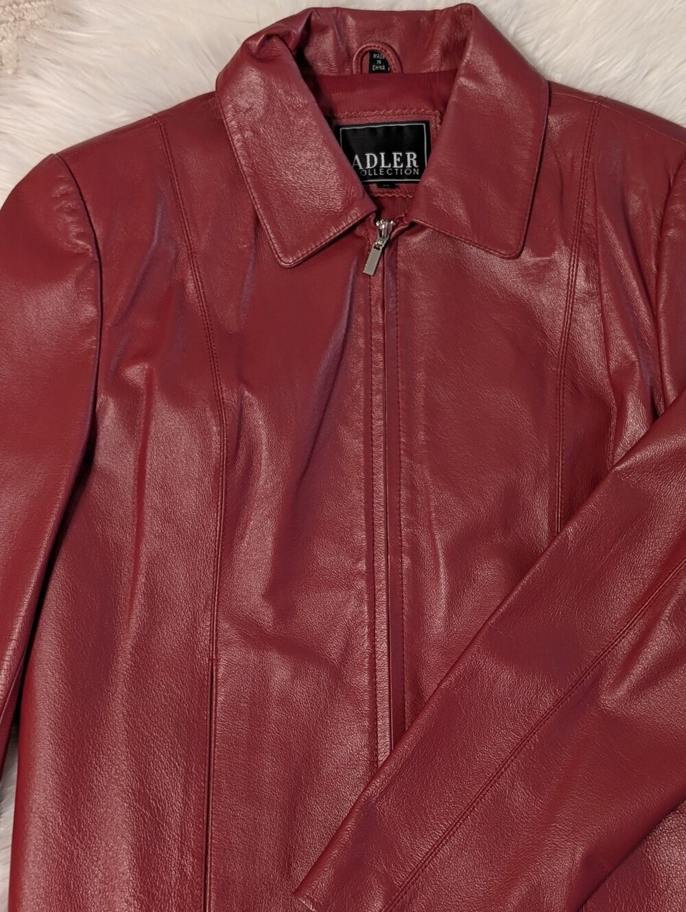 Vintage Adler Women's Red Leather Zip Front Jacket Medium Pockets